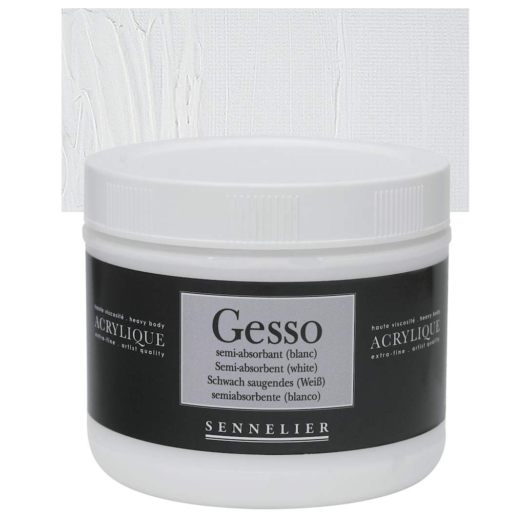 Open in modal - Sennelier Acrylic Gesso - 500 ml, White, Semi-Absorbent Gesso for Watercolor and swatch
