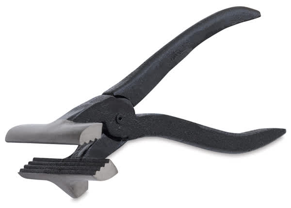 Open in modal - Richeson Cast Iron Canvas Pliers - side view of pliers, open showing serrated jaw