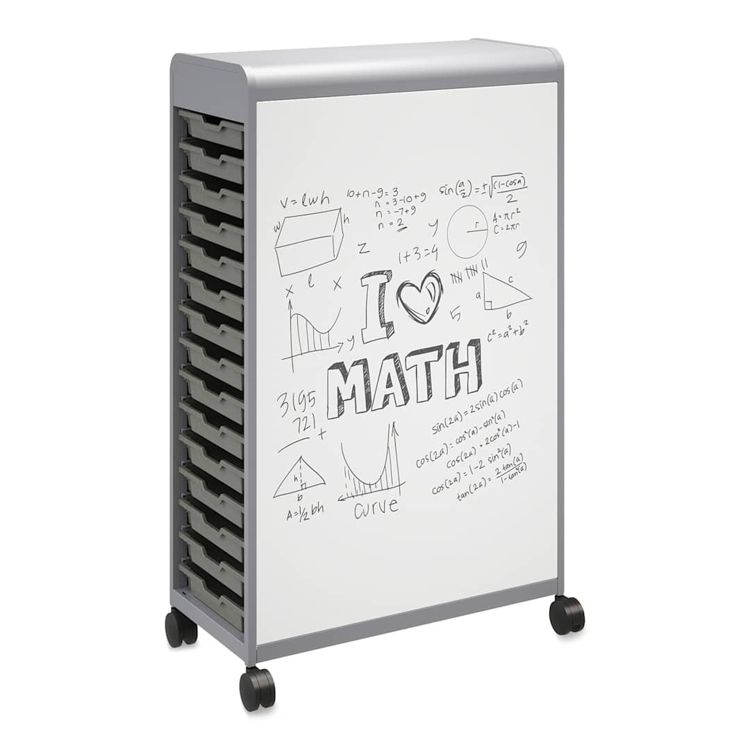 Open in modal - Smith System Cascade Two-Sided Whiteboard - side of whiteboard and 15 storage trays included.