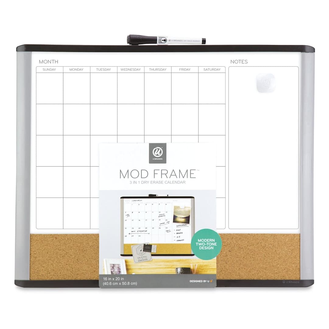 Open in modal - U Brands Combo Dry Erase Board - Large Pin-It Frame Calendar shown with label
