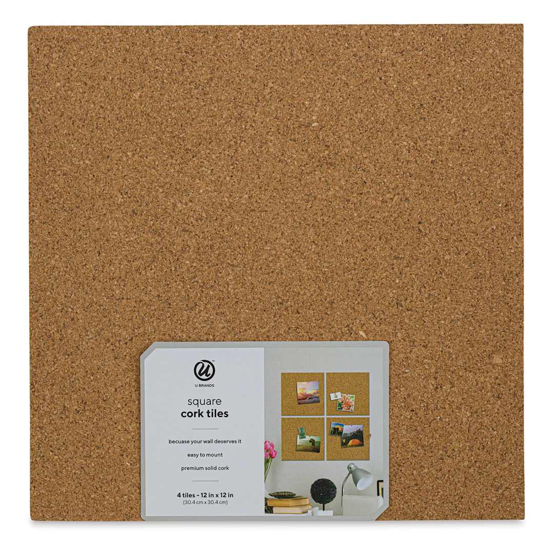 Open in modal - U Brands Square Cork Bulletin Boards - Front of package of 4 Boards