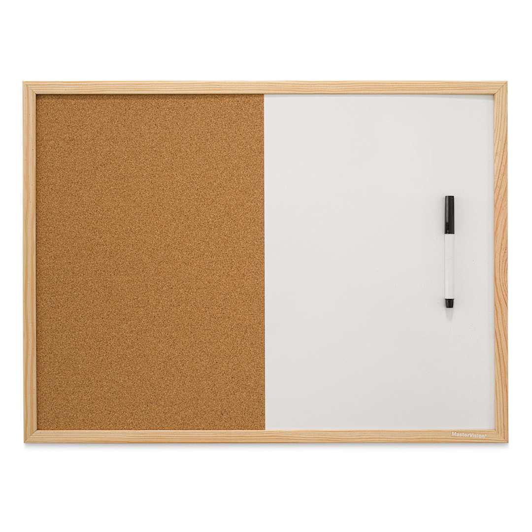 Open in modal - MasterVision Wood Frame Combo Cork and Dry Erase Bulletin Board - 18" x 24"