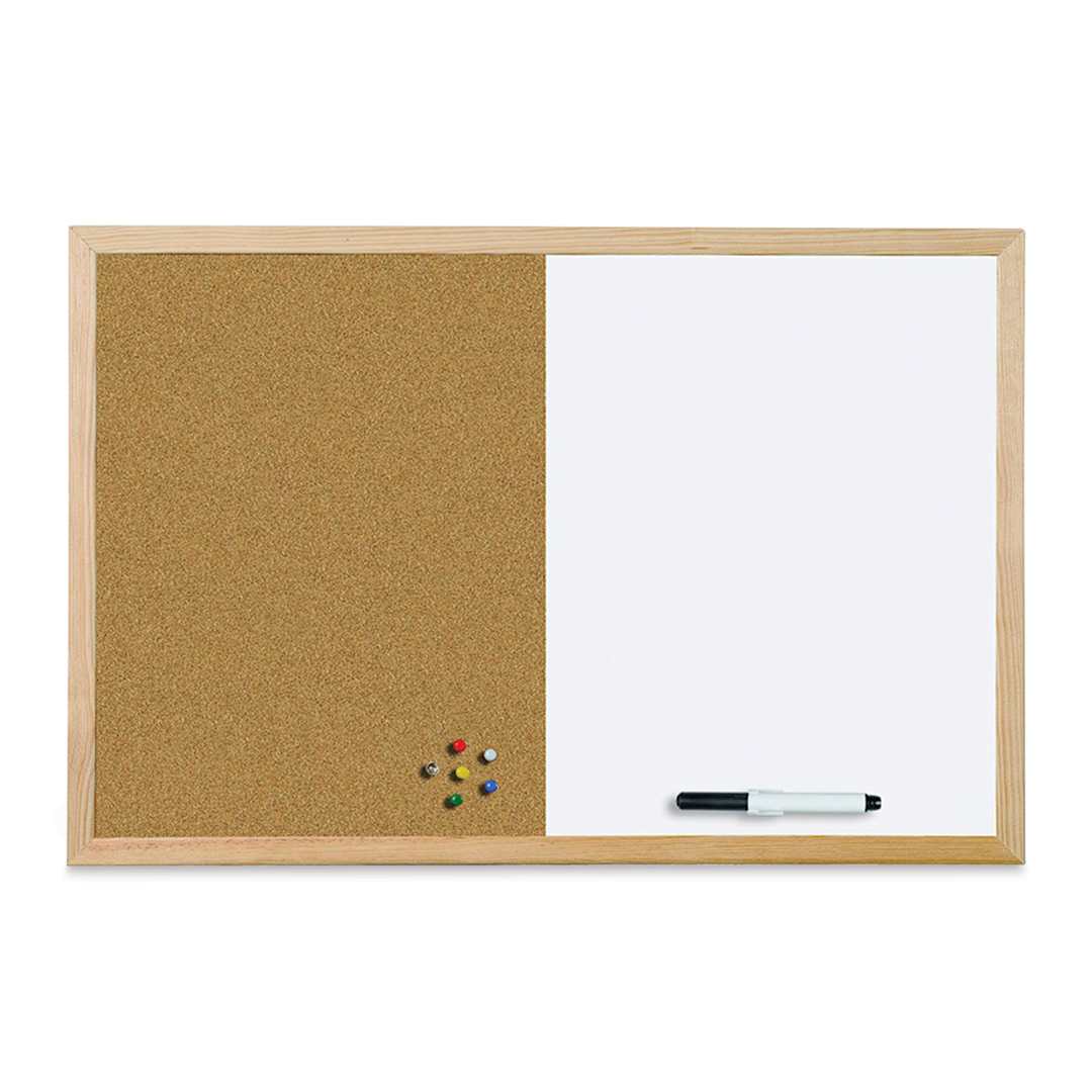 Open in modal - MasterVision Wood Frame Combo Cork and Dry Erase Bulletin Board - 24" x 36"