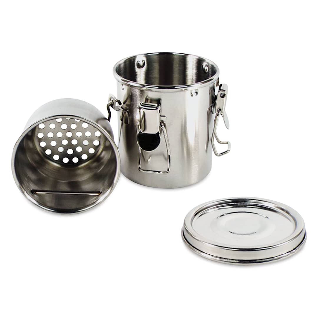 Open in modal - Guerrilla Painter Brush Washer - 10 oz, lid and screen insert laid out