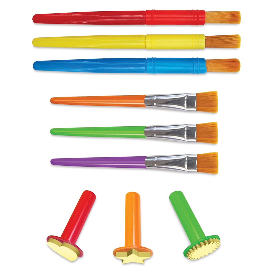 Open in modal - Kind Mind Creative Accessories - Set of 9, 3 round brushes, 3 flat brushes, and 3 stamper tools