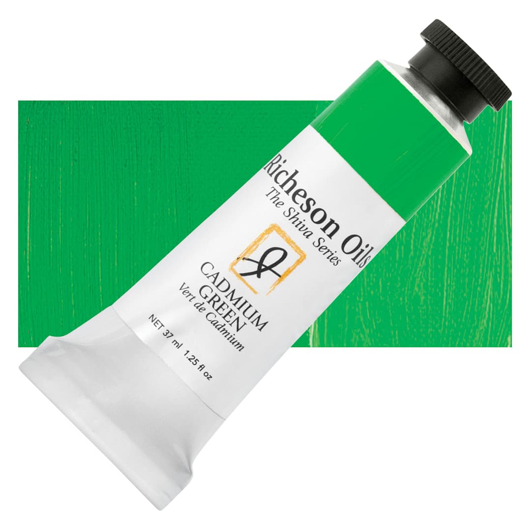 Open in modal - Shiva Signature Artist Oil Color - Cadmium Green, 37 ml tube and swatch