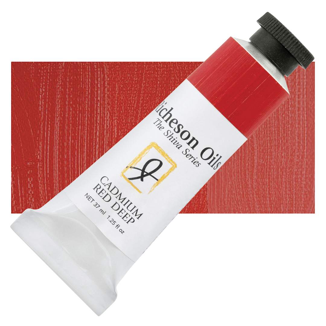 Open in modal - Shiva Signature Artist Oil Color - Cadmium Red Deep, 1.25 oz Tube and swatch
