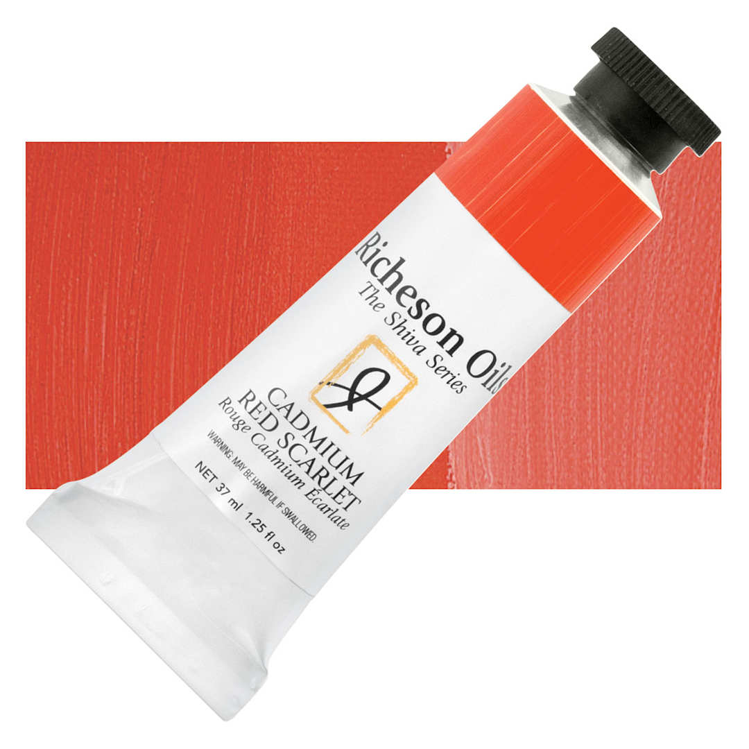Open in modal - Shiva Signature Artist Oil Color - Cadmium Red Scarlet, 1.25 oz Tube and swatch