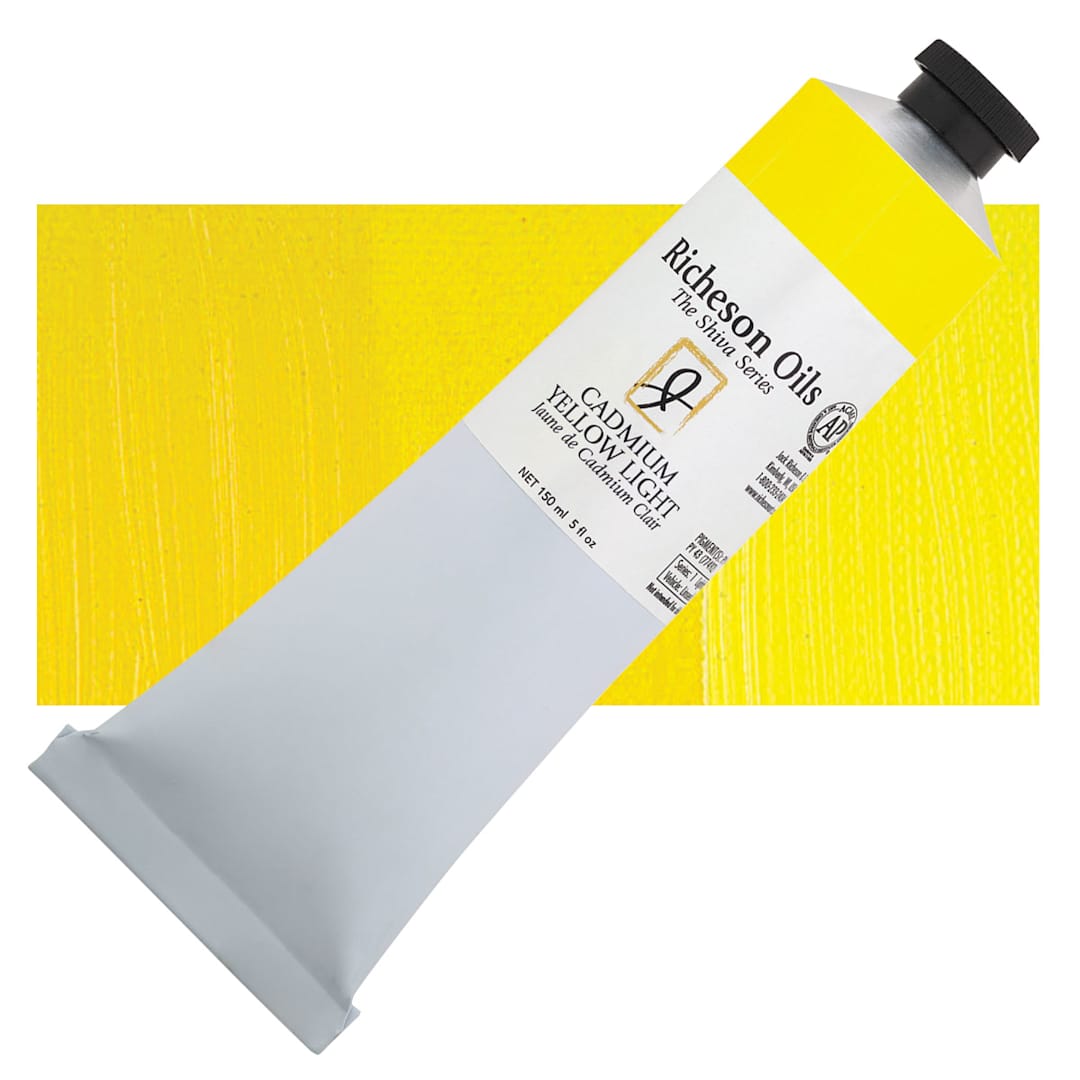 Open in modal - Shiva Signature Artist Oil Color - Cadmium Yellow Light, 5 oz Tube and swatch