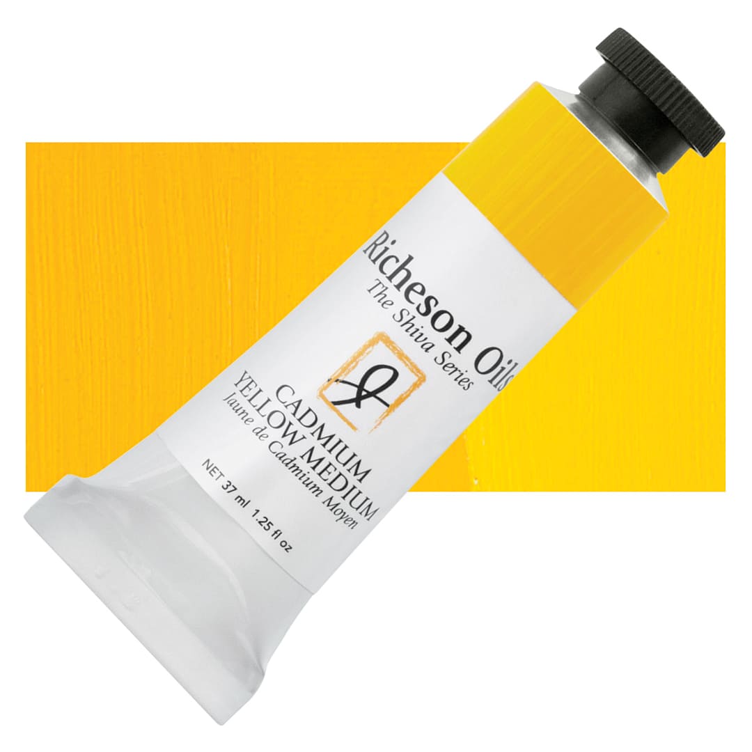 Open in modal - Shiva Signature Artist Oil Color - Cadmium Yellow Medium, 1.25 oz Tube and swatch