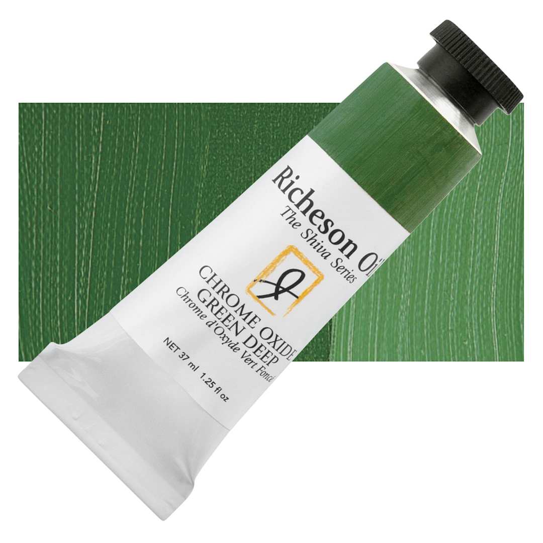 Open in modal - Shiva Signature Artist Oil Color - Chrome Oxide Green Deep, 1.25 oz Tube and swatch