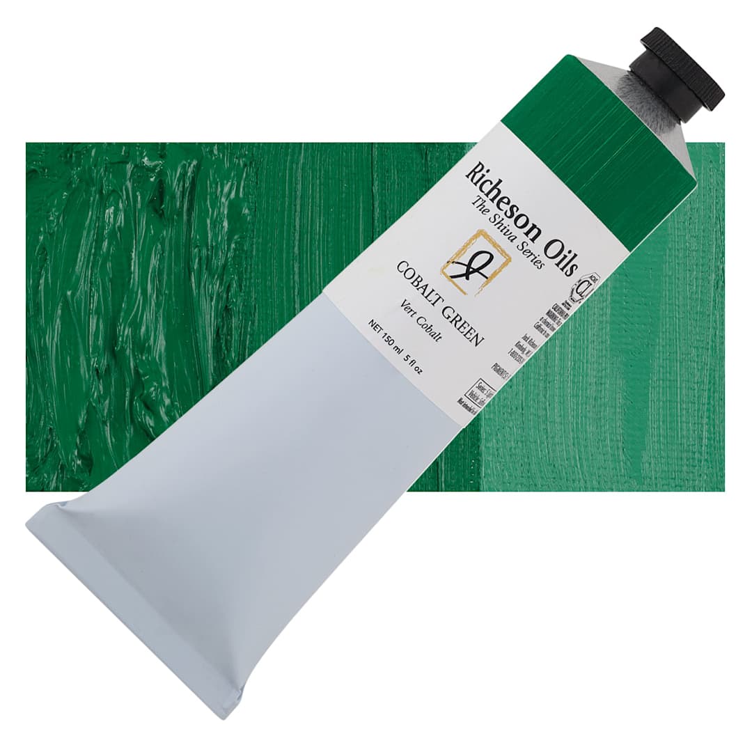 Open in modal - Shiva Signature Artist Oil Color - Cobalt Green, 150 ml Tube and swatch