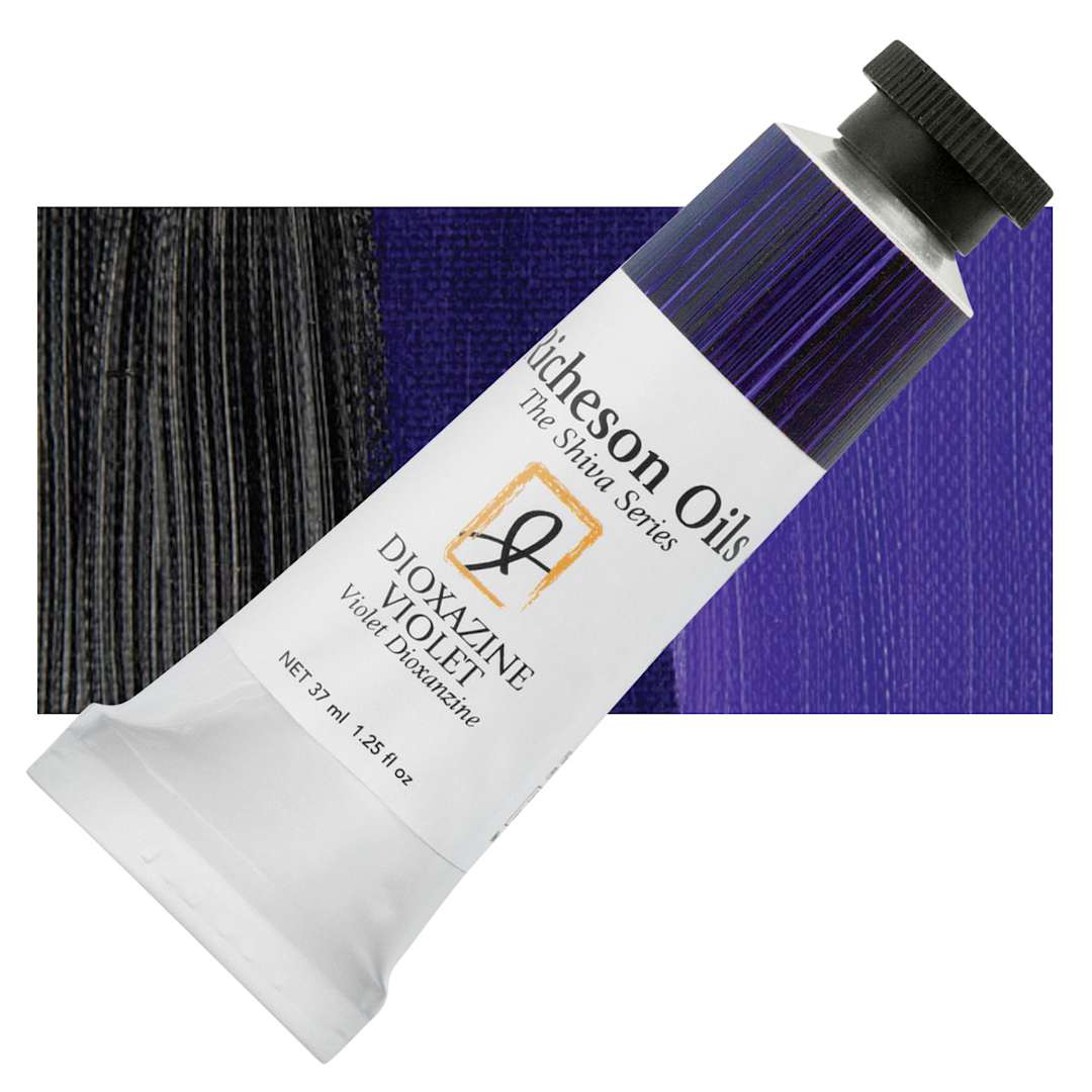 Open in modal - Shiva Signature Artist Oil Color - Dioxazine Violet, 1.25 oz Tube and swatch