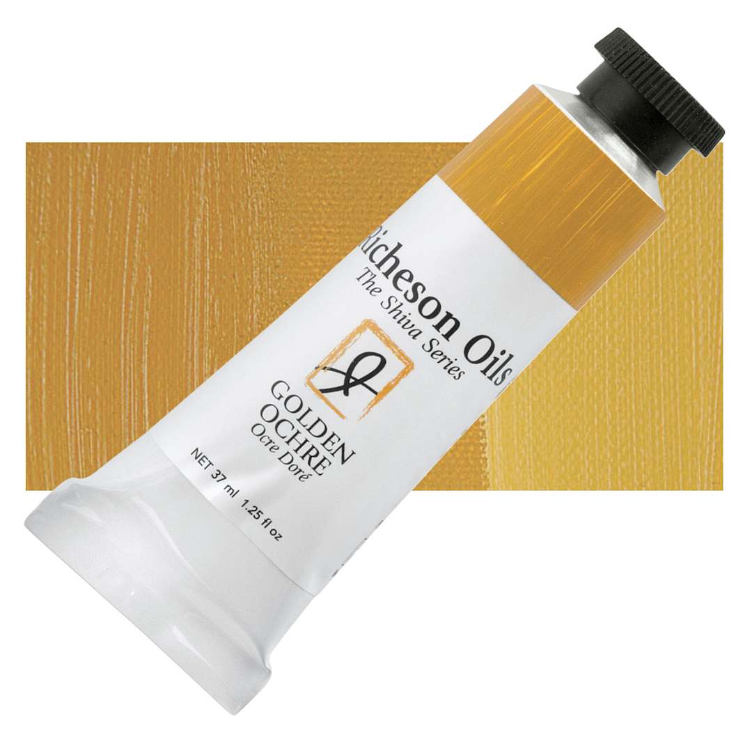 Open in modal - Shiva Signature Artist Oil Color - Golden Ochre, 1.25 oz Tube and swatch