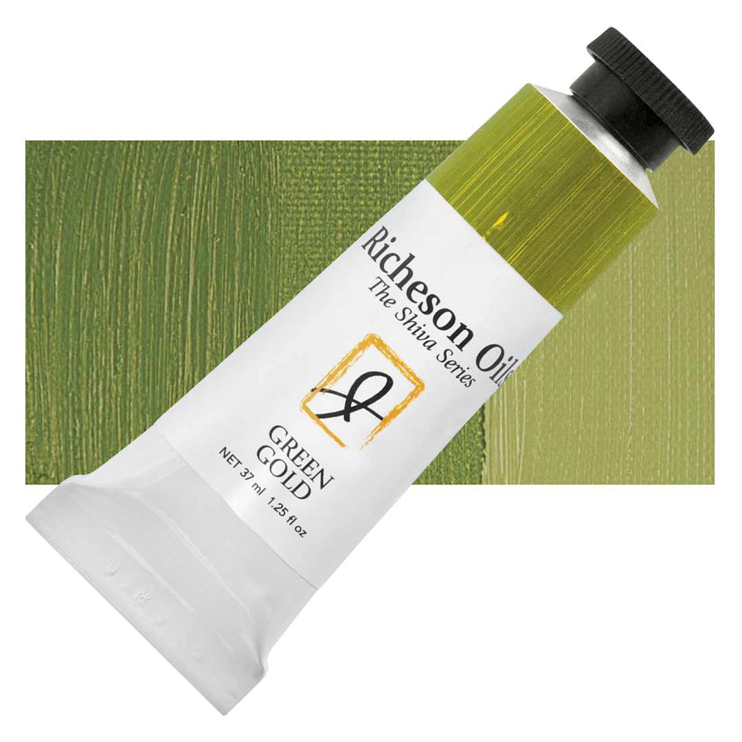 Open in modal - Shiva Signature Artist Oil Color - Green Gold, 1.25 oz Tube and swatch