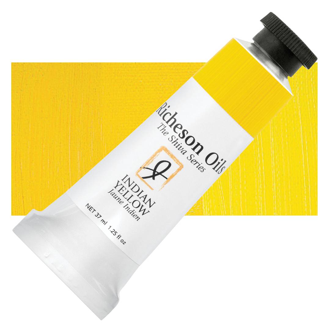 Open in modal - Shiva Signature Artist Oil Color - Indian Yellow, 1.25 oz Tube and swatch