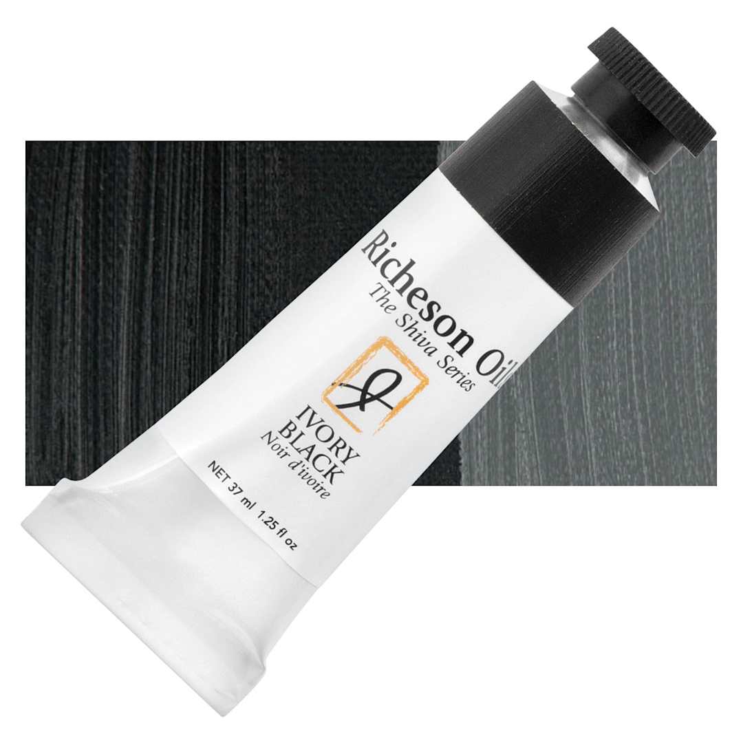 Open in modal - Shiva Signature Artist Oil Color - Ivory Black, 1.25 oz Tube and swatch