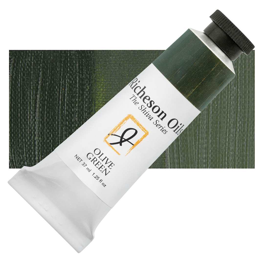 Open in modal - Shiva Signature Artist Oil Color - Olive Green, 1.25 oz Tube and swatch