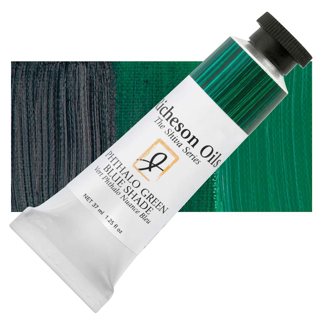Open in modal - Shiva Signature Artist Oil Color - Phthalo Green (Blue Shade), 1.25 oz Tube and swatch