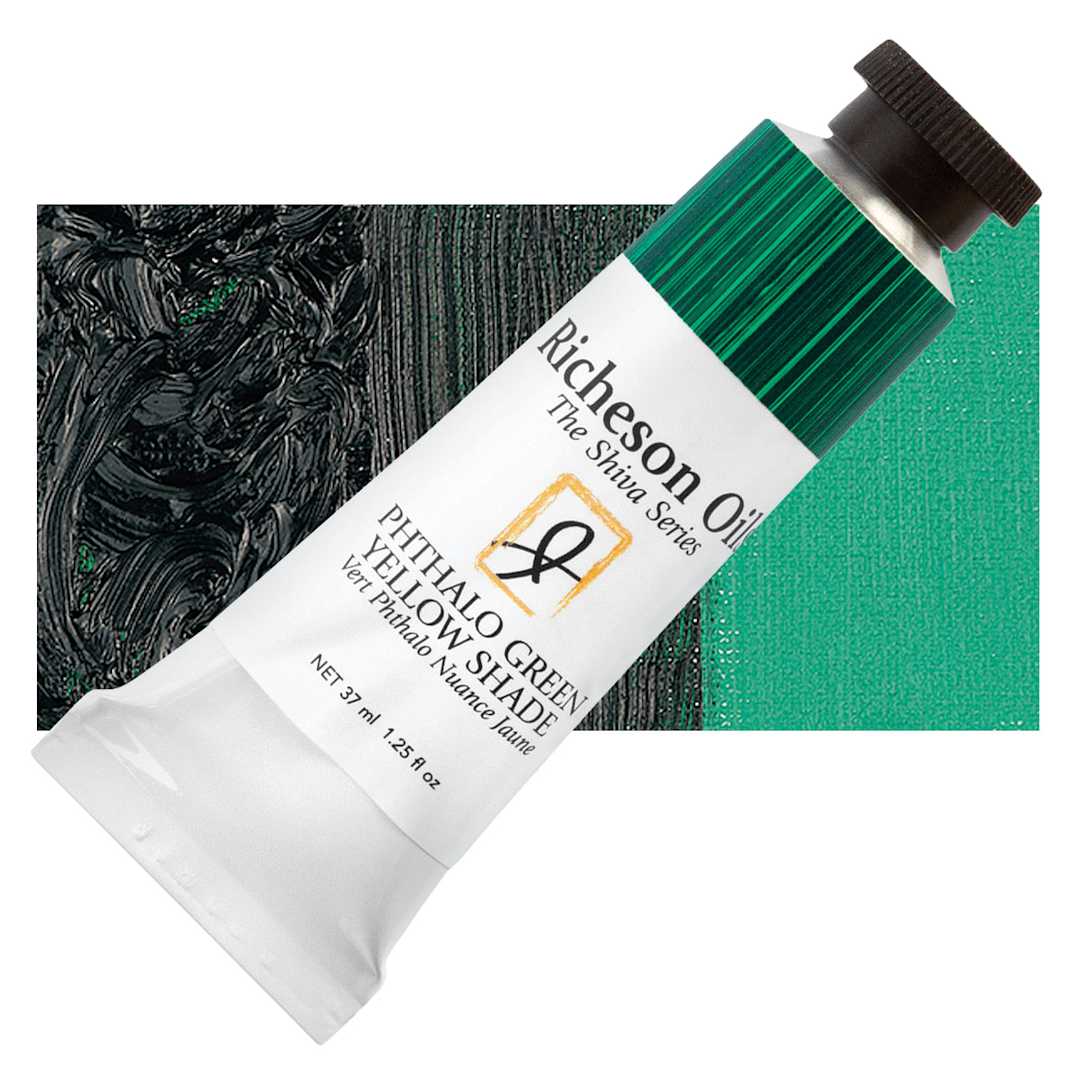 Open in modal - Shiva Signature Artist Oil Color - Phthalo Green (Yellow Shade), 1.25 oz Tube and swatch