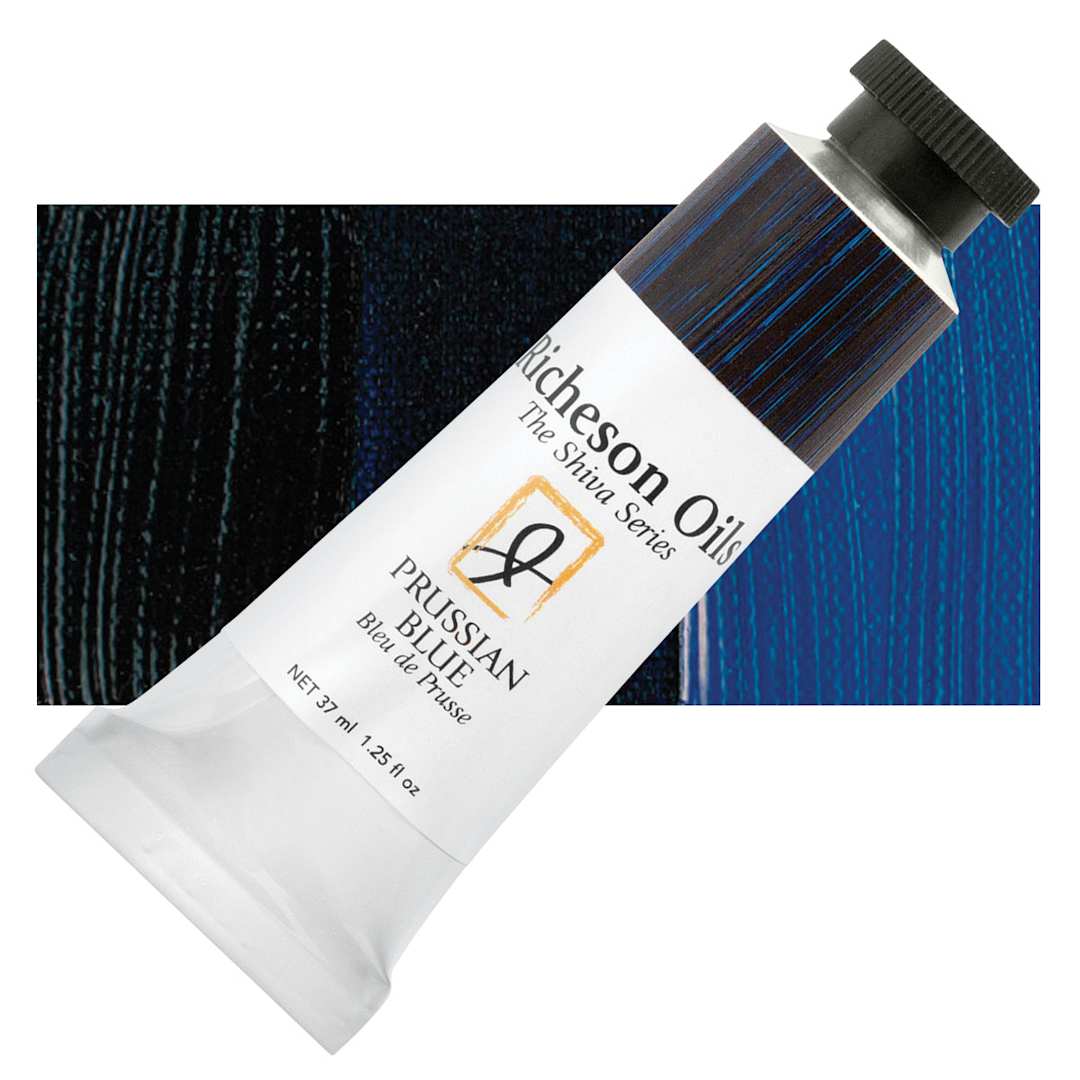 Open in modal - Shiva Signature Artist Oil Color - Prussian Blue, 1.25 oz Tube and swatch