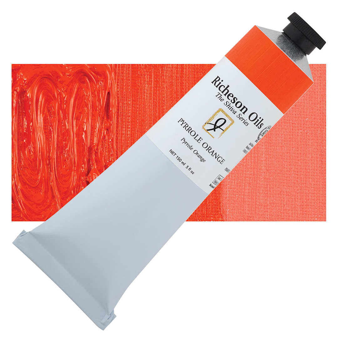 Open in modal - Shiva Signature Artist Oil Color - Pyrrole Orange, 150 ml Tube and swatch