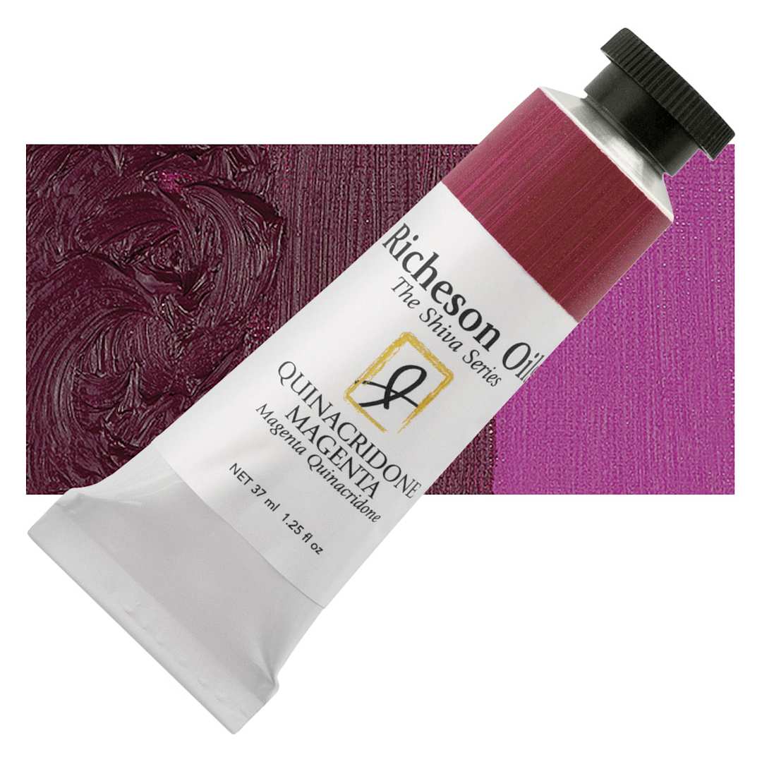 Open in modal - Shiva Signature Artist Oil Color - Quinacridone Magenta, 37 ml Tube and swatch