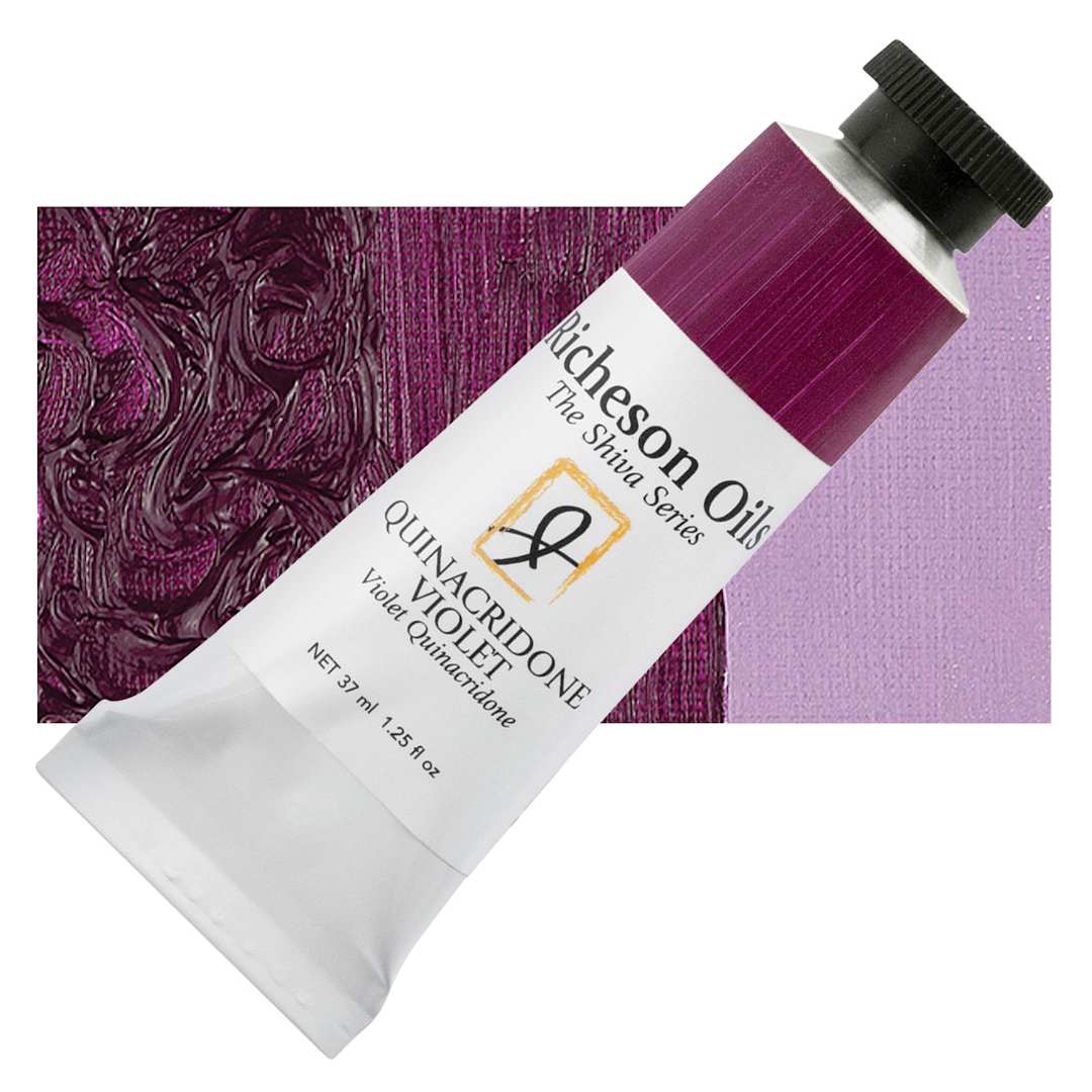 Open in modal - Shiva Signature Artist Oil Color - Quinacridone Violet, 1.25 oz Tube and swatch