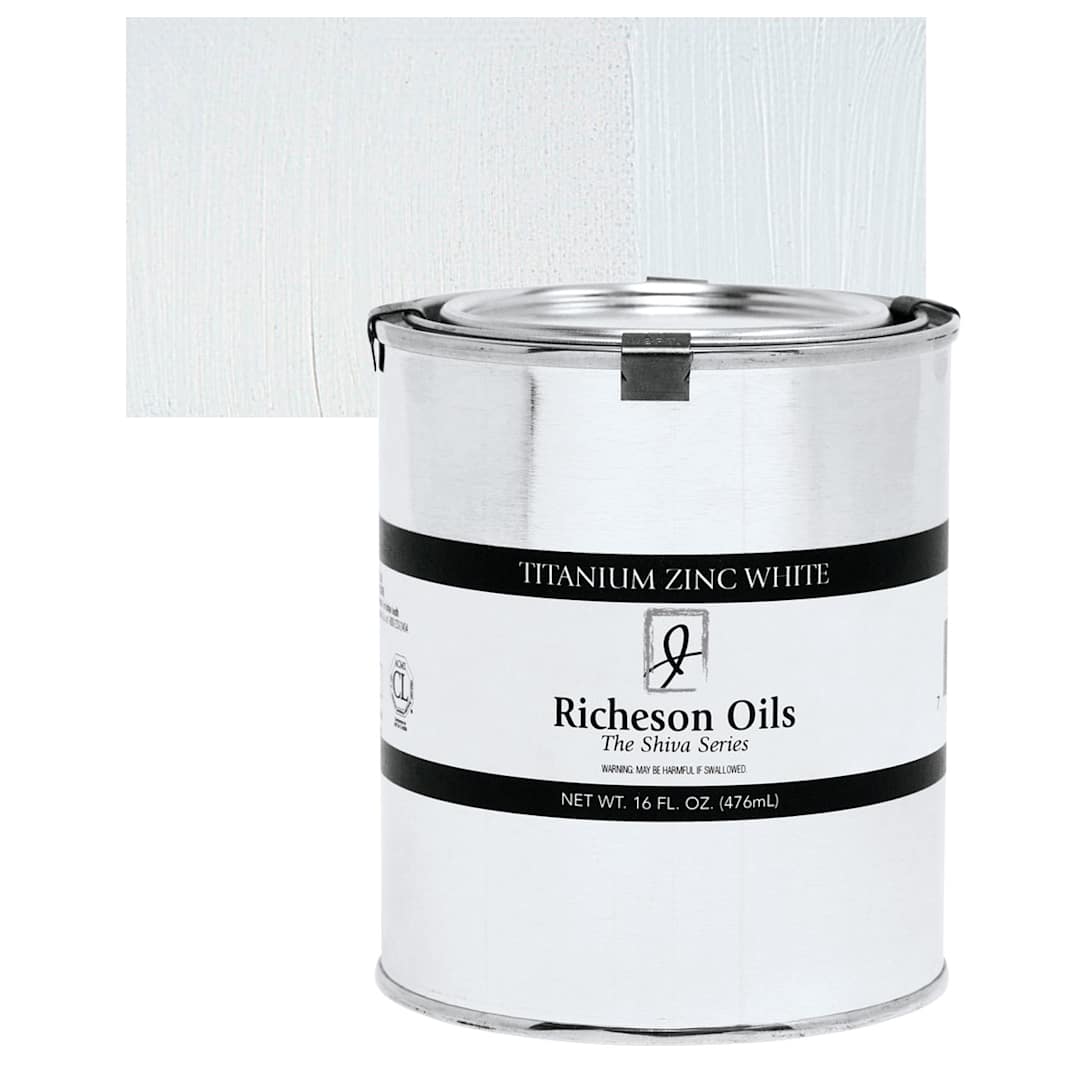 Open in modal - Shiva Signature Artist Oil Color - Titanium-Zinc White, 16 oz Can and swatch