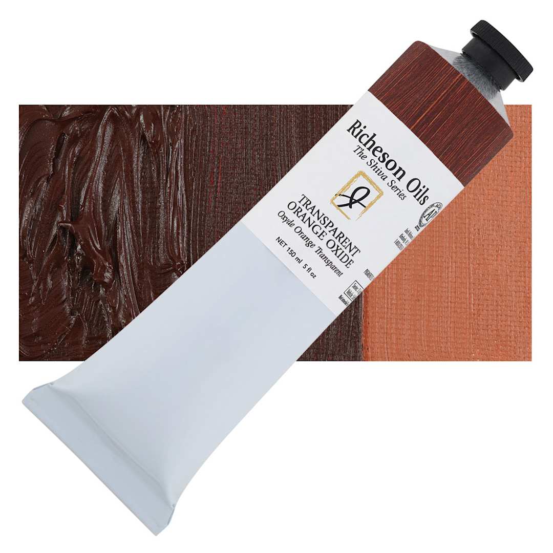 Open in modal - Shiva Signature Artist Oil Color - Transparent Orange Oxide, 150 ml Tube and swatch