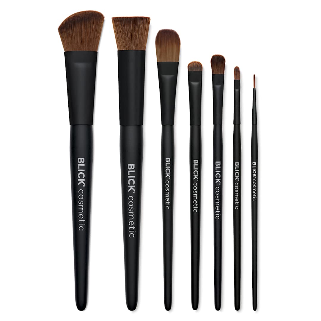 Open in modal - Blick Cosmetic Brushes - 7 styles of Cosmetic brushes in assortment shown upright
