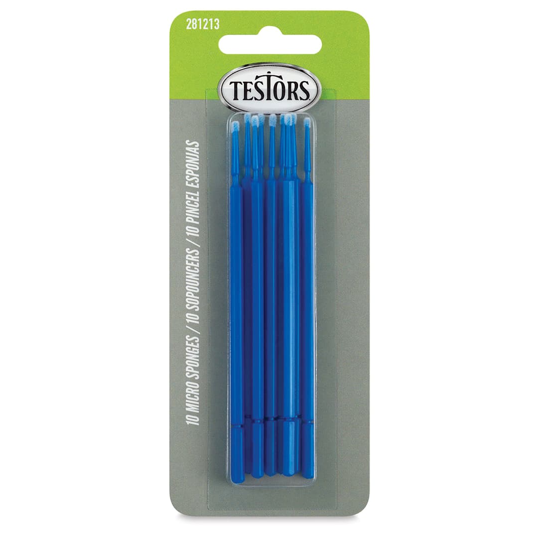 Open in modal - Testors Micro Sponge Brushes - Front of blister package of 10 Sponge Brushes
