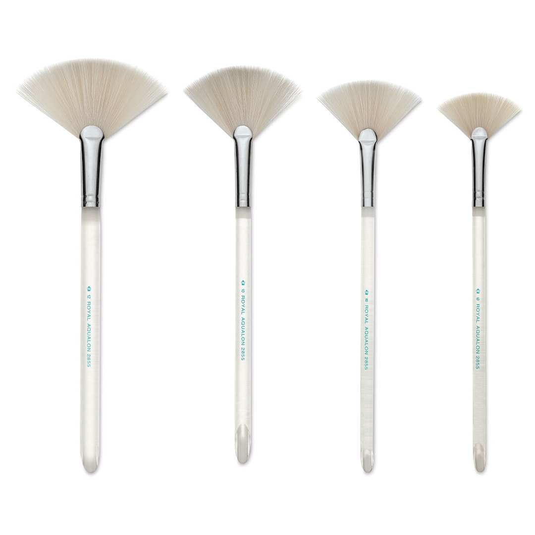 Open in modal - Royal & Langnickel Aqualon Soft Synthetic Fan Brushes - 4 Brushes shown upright