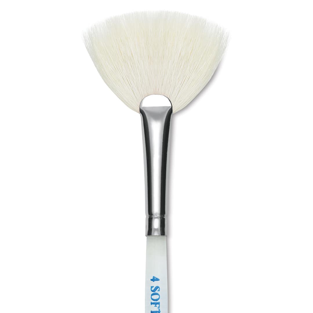 Open in modal - Mayco Reflections White Synthetic and Natural Blend Brush - Soft Fan, Short Handle, Size 4, close-up