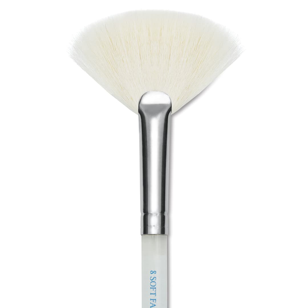 Open in modal - Mayco Reflections White Synthetic and Natural Blend Brush - Soft Fan, Short Handle, Size 8, close-up