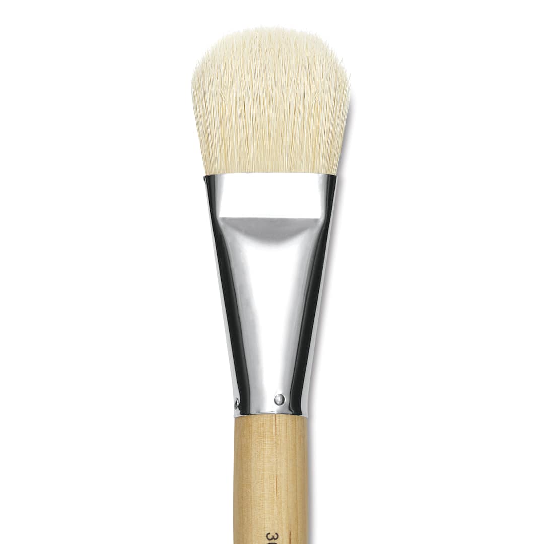 Open in modal - Silver Brush Silver Jumbo White Hog Bristle Brush - Filbert, Mid-Handle, Size 30, close-up