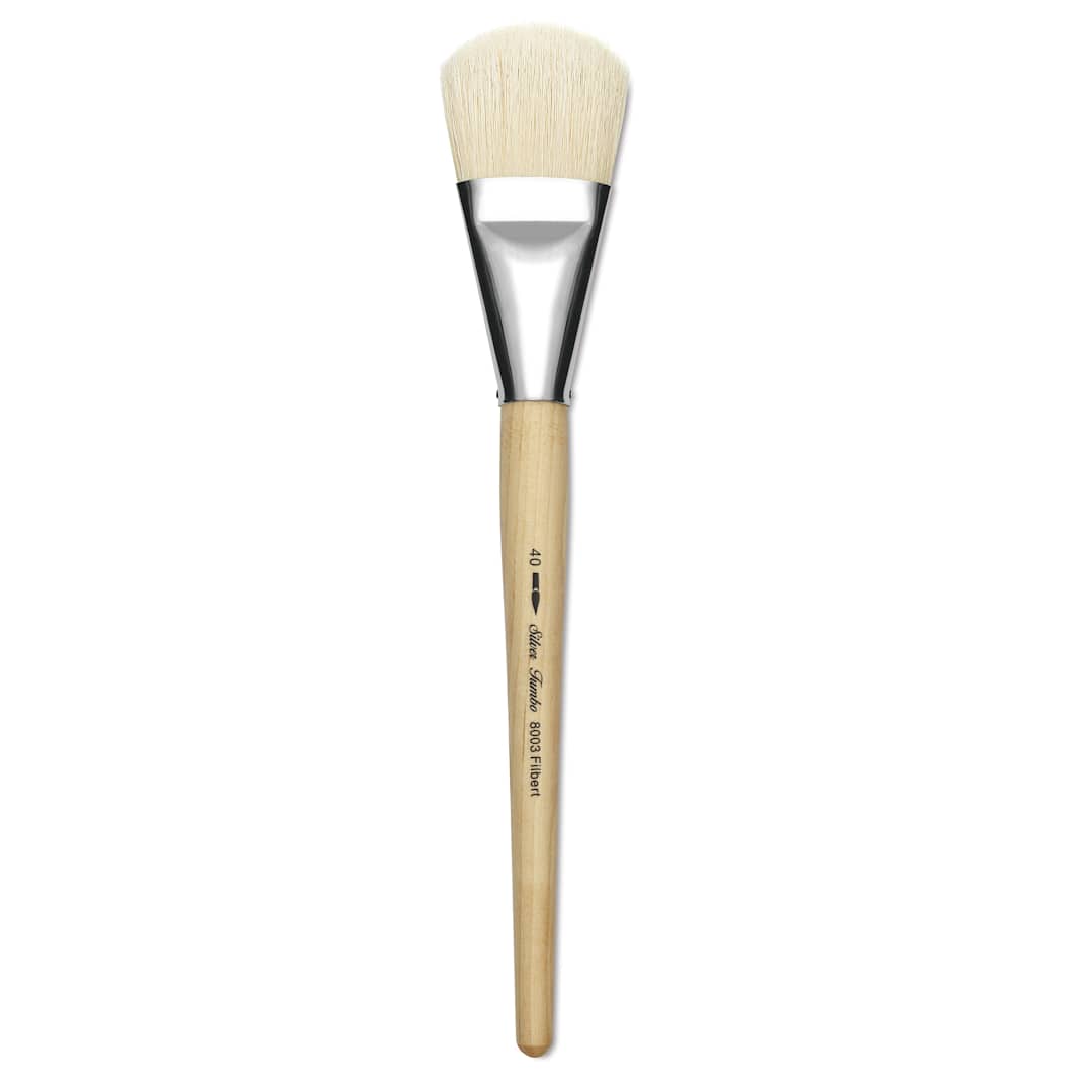 Open in modal - Silver Brush Silver Jumbo White Hog Bristle Brush - Filbert, Mid-Handle, Size 40