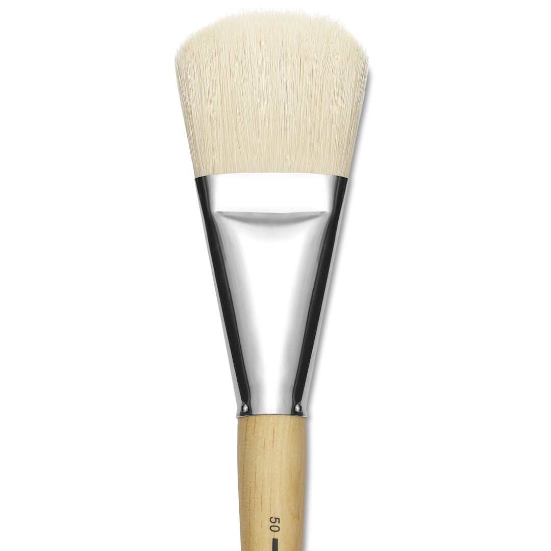 Open in modal - Silver Brush Silver Jumbo White Hog Bristle Brush - Filbert, Mid-Handle, Size 50, close-up