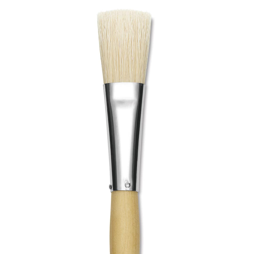 Open in modal - Silver Brush Silver Jumbo White Hog Bristle Brush - Chisel, Extra Long Handle, Size 1", close-up