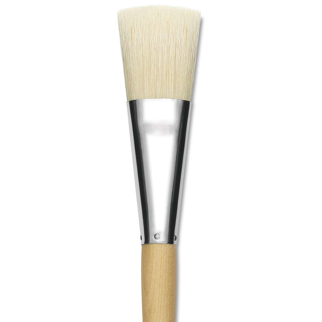 Open in modal - Silver Brush Silver Jumbo White Hog Bristle Brush - Chisel, Extra Long Handle, Size 1-1/2", close-up