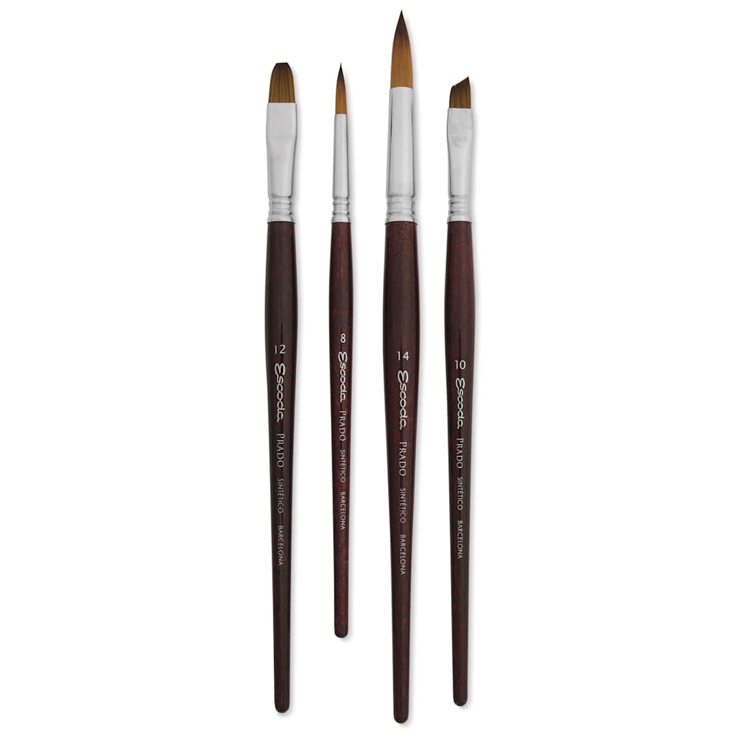 Open in modal - Escoda Prado Tame Synthetic Brushes - Series 8913 Set of 4, Short Handle, laid out