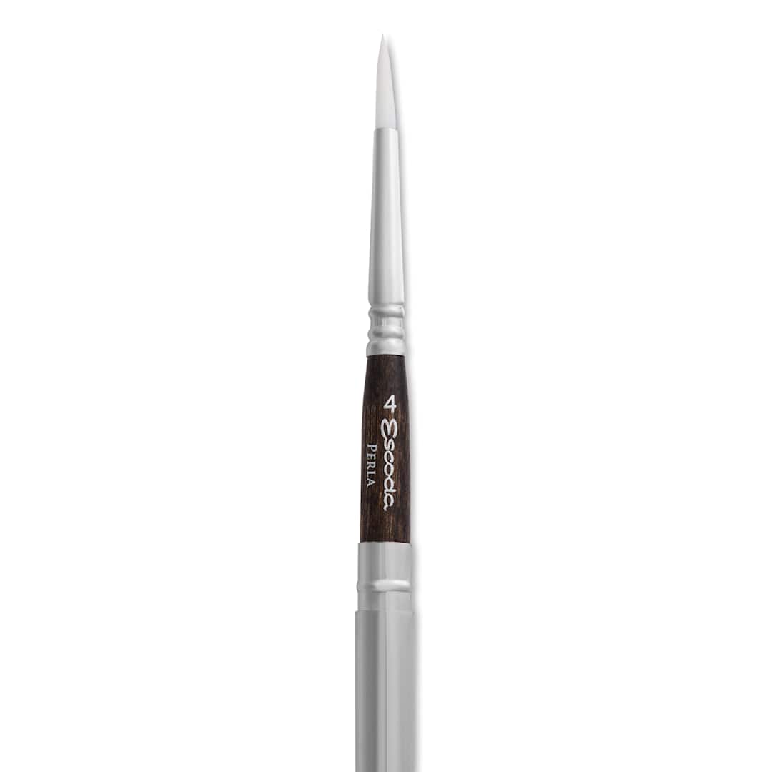 Open in modal - Escoda Perla Toray White Synthetic Travel Brush - Series 1438 Round, Size 4, Short Handle