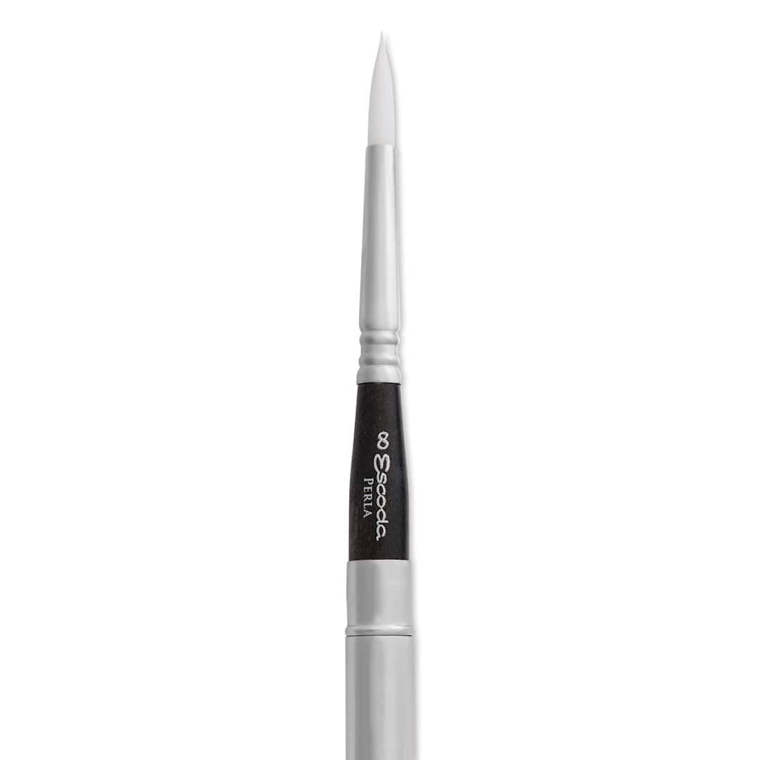 Open in modal - Escoda Perla Toray White Synthetic Travel Brush - Series 1438 Round, Size 8, Short Handle