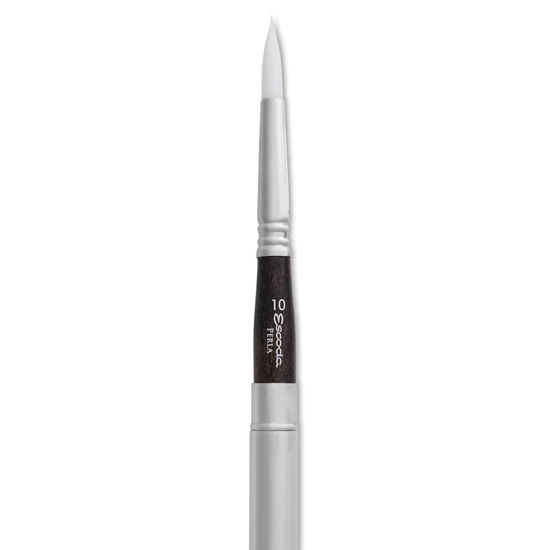 Open in modal - Escoda Perla Toray White Synthetic Travel Brush - Series 1438 Round, Size 10, Short Handle