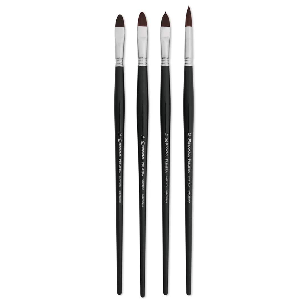 Open in modal - Escoda Primera Teijin Synthetic Brushes - Series 8958 Set of 4, Long Handle, laid out