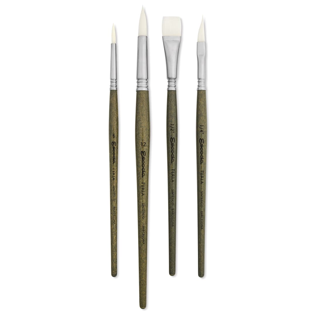 Open in modal - Escoda Perla Toray White Synthetic Brush, Set of 4, Short Handle, laid out
