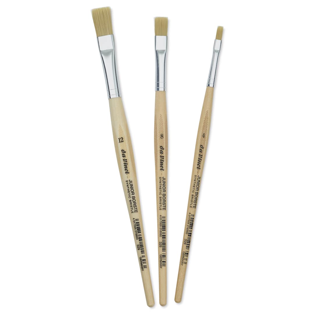 Open in modal - Da Vinci Junior Synthetic Bristle Brushes - Short Handle, Flat, Set of 3