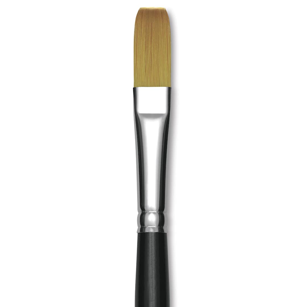 Open in modal - Trekell Synthetic Gold Taklon Brush - Flat, Short Handle, Size 12, close-up
