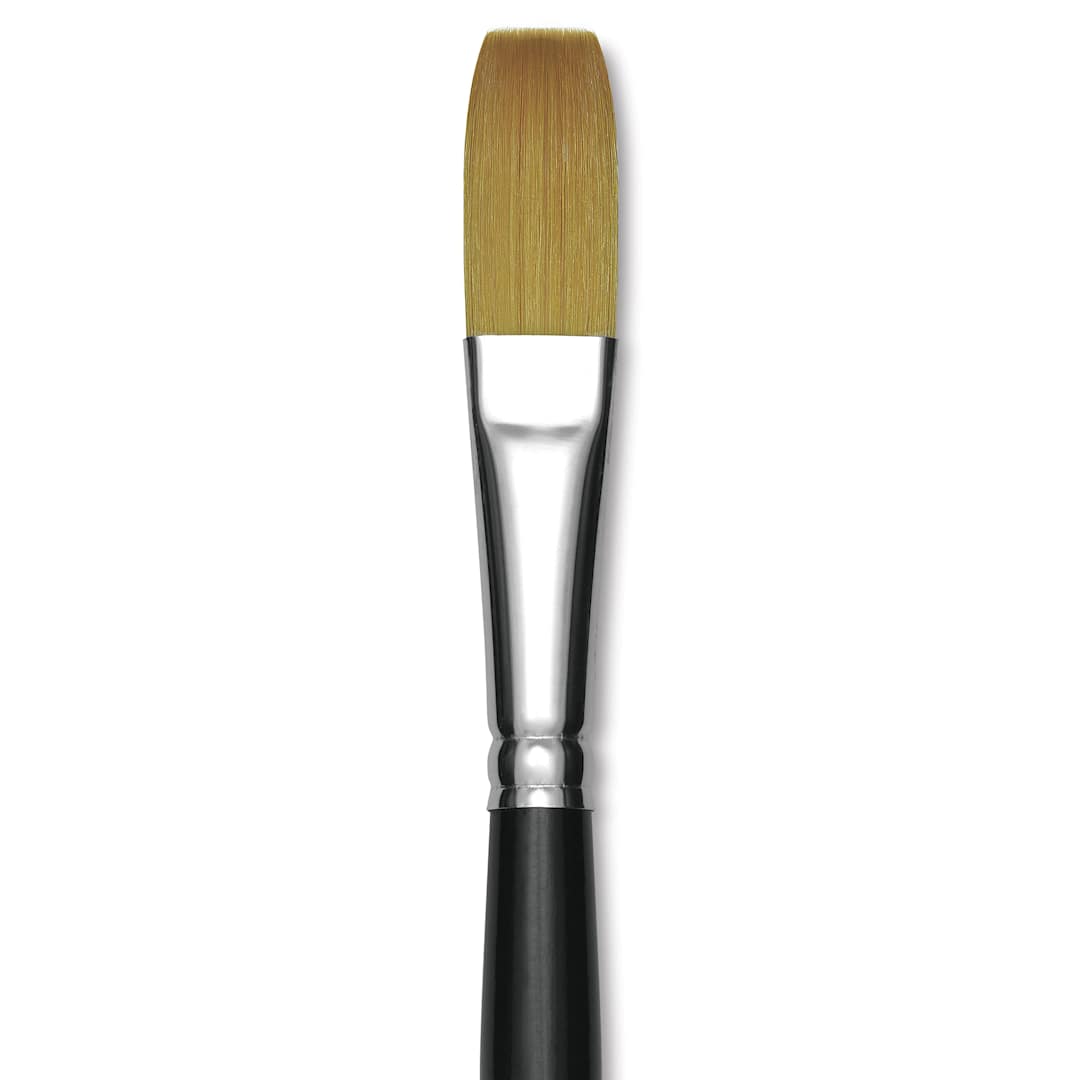Open in modal - Trekell Synthetic Gold Taklon Brush - Flat, Short Handle, Size 16, close-up