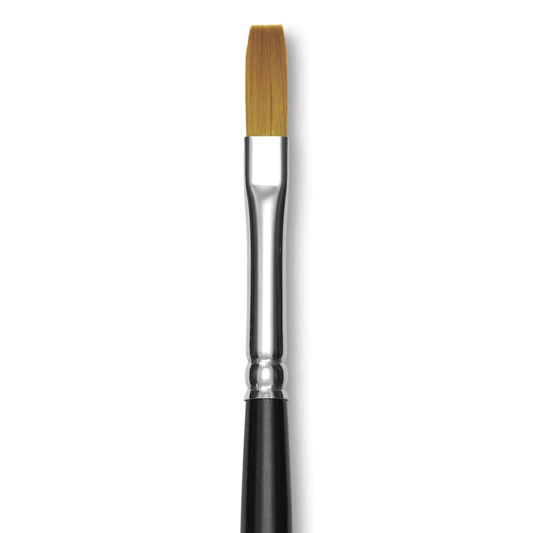 Open in modal - Trekell Synthetic Gold Taklon Brush - Flat, Long Handle, Size 6, close-up
